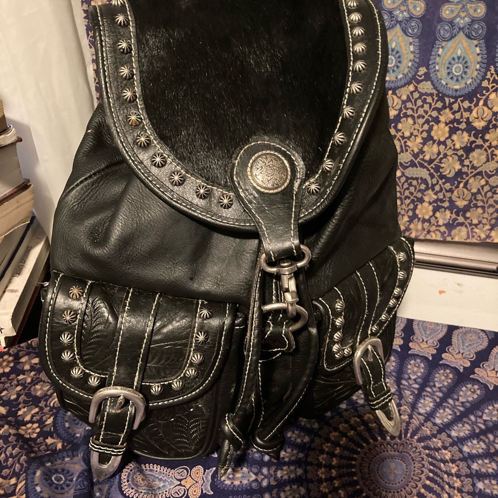 Large genuine leather studded backpack